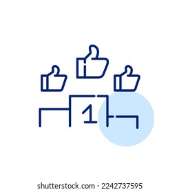 Customer approval thumbs up symbols on champion podium. Pixel perfect, editable stroke icon