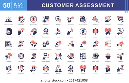 Customer Assessment icon collection set. Containing service, feedback, satisfaction, survey, evaluation, quality, experience icon.