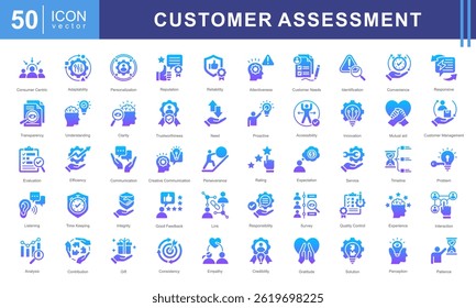 Customer Assessment icon collection set. Containing service, feedback, satisfaction, survey, evaluation, quality, experience icon.