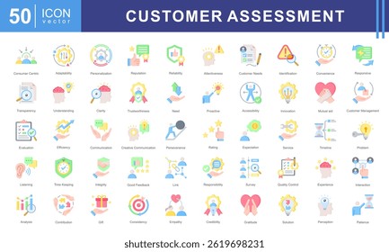 Customer Assessment icon collection set. Containing service, feedback, satisfaction, survey, evaluation, quality, experience icon.