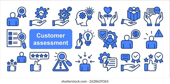Customer assessment icon collection set. Containing service, feedback, satisfaction, survey, evaluation, quality, experience icon. Simple line vector illustration.