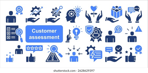 Customer assessment icon collection set. Containing service, feedback, satisfaction, survey, evaluation, quality, experience icon. Simple flat vector illustration.