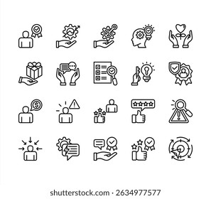 Customer assessment icon collection set. Containing service, feedback, satisfaction, survey, evaluation, quality, experience icon. Simple line vector illustration.