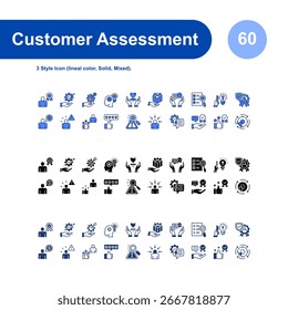 Conjunto de iconos de evaluación de Clientes con 3 iconos de estilo (color lineal, sólido, mixto).