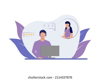 Customer assistance, call center, hotline operator, consultant manager, technical support and customer service. Vector illustration.