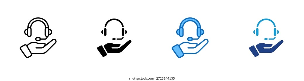 Customer Assistance Multiple Style Icon Design Vector - Hand with headset symbol representing professional customer assistance and service support