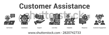 Customer Assistance web banner icon set vector illustration concept for business with icon of Call Center, Assistance, Support, Live Chat, Helpdesk, Respon.