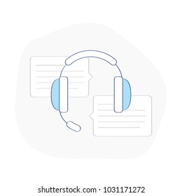 Customer assistant support headset, consultant headphone for calls. Technical online operator help line, help desk concept. Flat outline vector on white background.