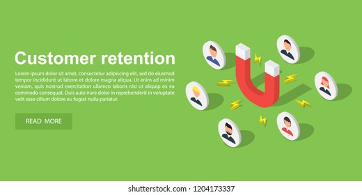 Customer attraction concept banner. Isometric illustration of customer attraction vector concept banner for web design