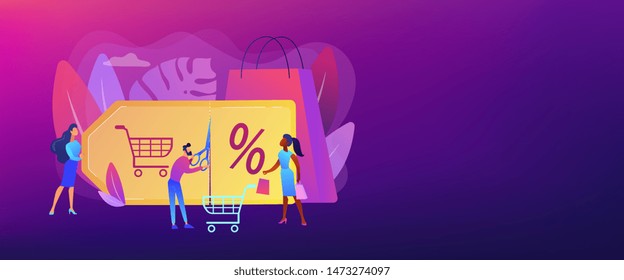 Customer attraction marketing. Shopping sale. Rewards scheme. Markdown program, promotional discount program, lowest price guarantee concept. Header or footer banner template with copy space.