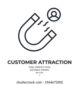 Customer attraction and retention concept editable stroke outline icon isolated on white background flat vector illustration. Pixel perfect. 64 x 64.