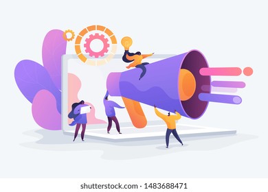 Customer attraction, social media promotion. Digital marketing team, marketing team metrics, marketing team lead, marketing team responsibilities concept. Vector isolated concept creative illustration