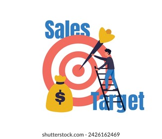 Ilustración vectorial de estrategia de atracción del cliente. Ajustes publicitarios específicos, crecimiento de ventas y aumento de ingresos. Análisis de negocio y concepto de marketing