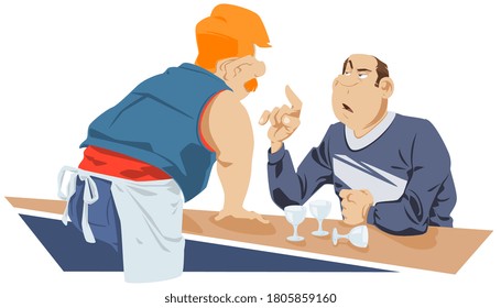 Customer at bar orders drink from bartender. Illustration concept for website and mobile website development.