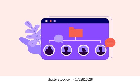 Customer base illustration. List of clients in extensive crm system marketing communication interaction team sales strategy flat development loyal vector partners analytics of negotiation processes.