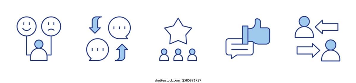 customer behavior, like, shift, chat, star. Feedback Icon vector illustration. Line Duotone style. Editable stroke.
