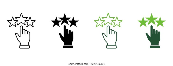 Customer Best Review Feedback Silhouette and Line Icon. Positive Good Quality Service Pictogram. Customer Satisfaction High Rate Icon. Hand and Stars. Editable Stroke. Isolated Vector Illustration.