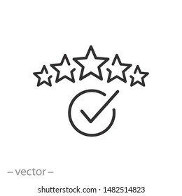 customer best review icon, choice quality rating, feedback value, five stars line symbol on white background - editable stroke vector illustration eps10