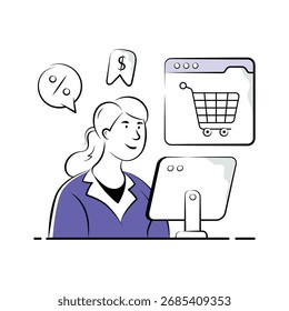 A customer browsing products on shopping website, ready to use vector