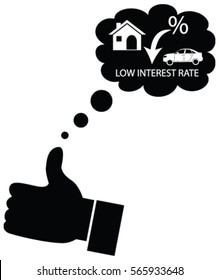 Customer or Business man wishing and liking for a low interest rate on finance from bank on home mortgage, car finance. Dreaming for decline in interest rates.
