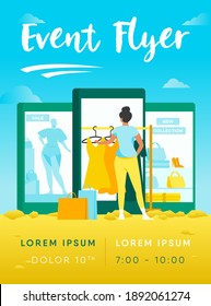 Customer buying cloth on Internet store. Women using gadget for online shopping flat vector illustration. Ecommerce, sale, retail concept for banner, website design or landing web page