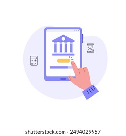 Customer buying online with virtual bank e-card. Client using mobile bank service. Woman saving money in profitable deposit. Set of online payment, mobile bank, safe bank deposit. Vector illustrations