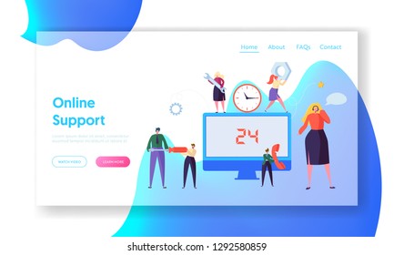 Customer Call Service Online Support Landing Page. Technical Hotline Chat Help Center Assistant Technician Character. Customer Helpline Specialist for Web or Website. Flat Cartoon Vector Illustration