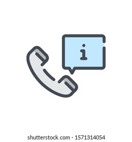 Customer call support service with help information color line icon. Phone tube with info chat box vector outline colorful sign.