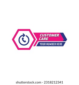 Customer care banner flat style vector graphic with phone icon in circle frame with text suit for customer care icon in your business product