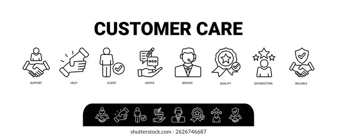 Concepto de ilustración de Web de Anuncio de atención al Cliente para el servicio de Asistencia al cliente y telemarketing con un ícono de ayuda, cliente, asesoramiento, chat, servicio, confiabilidad, calidad y satisfacción