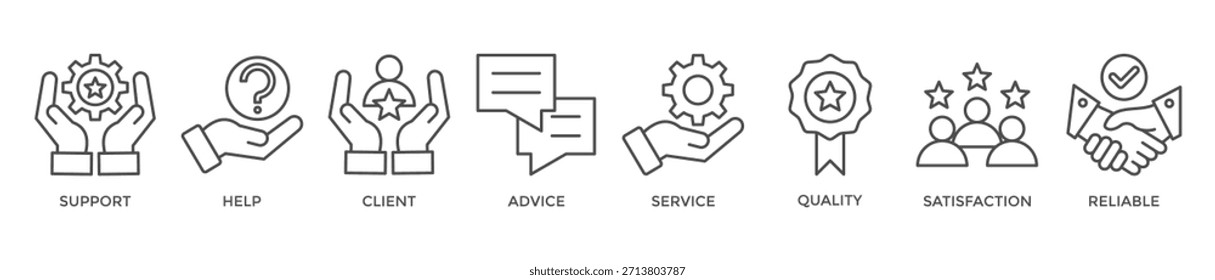Ilustração vetorial do ícone da web para atendimento ao cliente e serviço de telemarketing com um ícone de ajuda, cliente, conselho, bate-papo, serviço, confiabilidade, qualidade e satisfação