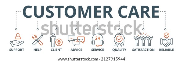 Customer care banner web icon vector\
illustration concept for customer support and telemarketing service\
with an icon of help, client, advice, chat, service, reliability,\
quality, and\
satisfaction