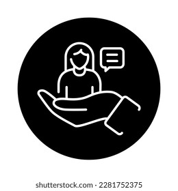 Customer care black line icon. Hand holding client. Support service