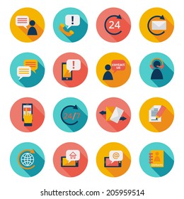 Customer care contacts flat icons set of online and offline support services isolated vector illustration