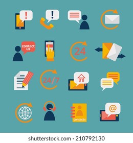 Customer care contacts in flat style icons set of online and offline support services isolated vector illustration