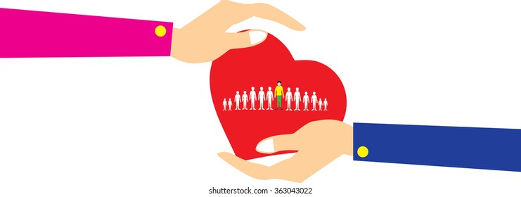 Customer care, care for employees, labor union, CRM, and life insurance concepts. Businessman holding manpower in corporate cloud concept
