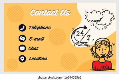 Atención al cliente Concepto de servicio de asistencia a los clientes Diseño plano de contacto con nosotros soporte. llamada telefónica y sitio web clic para el diseño infográfico elementos web ilustración vectorial.
