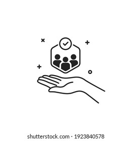 customer care icon like business relationship. concept of individual people choice or good feedback and team narrow control or search talent. outline human resource logotype graphic stroke art design