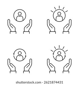 Symbolsatz für den Kundendienst. Customer Care Vector Icon im Liniendesign. Kundenbetreuungssymbol auf weißem Hintergrund. Vektorgrafik.