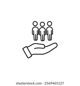 customer care icon, social help, retention client or support service, people protection and safety, thin line symbol on white background - editable stroke vector