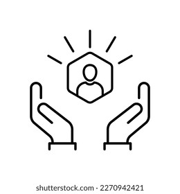 customer care icon with thin line hands. simple linear trend human resource logotype graphic stroke design. concept of individual people choice or good feedback and narrow control or search talent