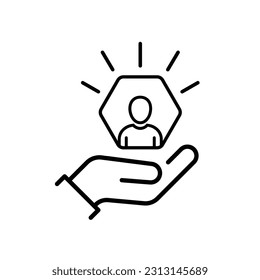 customer care icon with thin line hands. simple linear trend human resource logotype graphic stroke design. concept of individual people choice or good feedback and narrow control or search talent