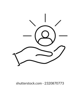 customer care icon with thin line hands. simple linear trend human resource logotype graphic stroke design. concept of individual people choice or good feedback and narrow control or search