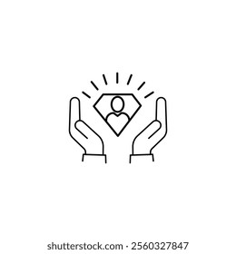 customer care icon with thin line hands. simple linear trend human resource logotype graphic stroke design.