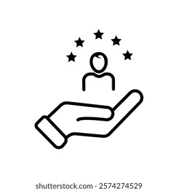 customer care icon with thin line hands. simple linear trend human resource logotype graphic stroke design. concept of individual people choice or good feedback and narrow control or search talent