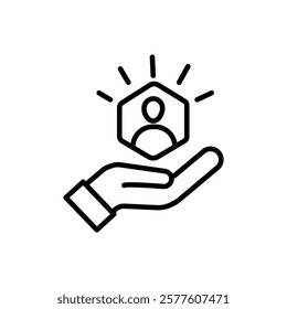 customer care icon with thin line hands. simple linear trend human resource logotype graphic stroke design. concept of individual people choice or good feedback