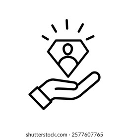 customer care icon with thin line hands. simple linear trend human resource logotype graphic stroke design. concept of individual people choice or good feedback and narrow control or search talent