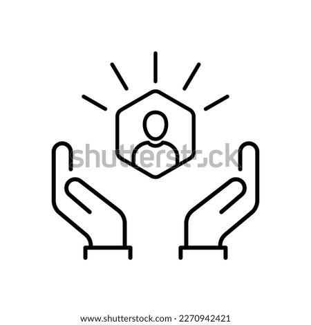 customer care icon with thin line hands. simple linear trend human resource logotype graphic stroke design. concept of individual people choice or good feedback and narrow control or search talent