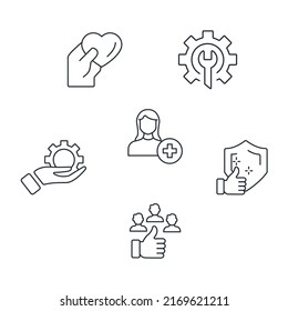 Iconos de Atención al cliente establecidos. Símbolo de paquete de atención al cliente elementos vectoriales para web de infografía