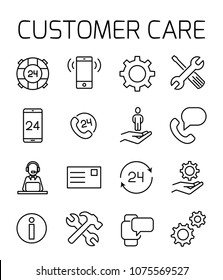Conjunto de iconos vectoriales relacionados con la atención al cliente. Signo bien diseñado en estilo de línea delgada con trazo editable. Símbolos vectoriales aislados en un fondo blanco. Pictogramas simples.